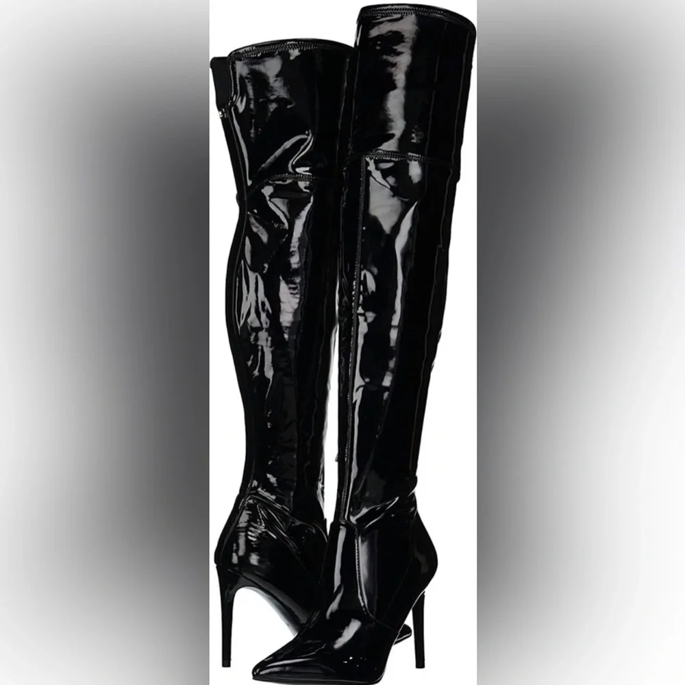 GUESS Women's Bowey Stiletto Patent Stretch Over-the-Knee Boots New - Picture 1 of 5